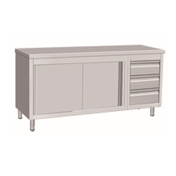 Stainless Steel Cabinet With Sliding Door & 3 Drawers