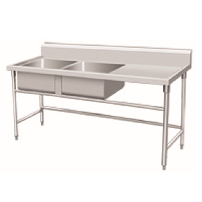 Stainless Steel 2-Bowl Sink Bench With Backsplash