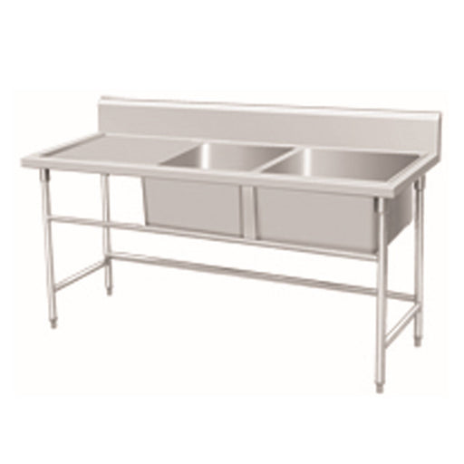 Stainless Steel 2-Bowl Sink Bench With Backsplash