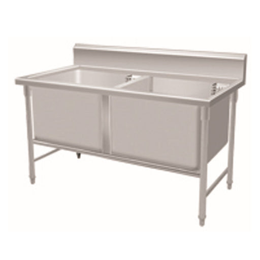 Stainless Steel Deep 2-Bowl Sink Bench With Backsplash